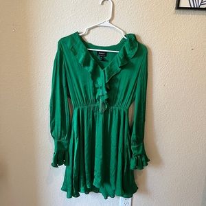 Bardot Emerald Green Silky ruffle dress